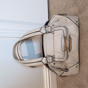 B. Makowsky Cream, Gold, and Silver 100% Leather Shoulder Bag